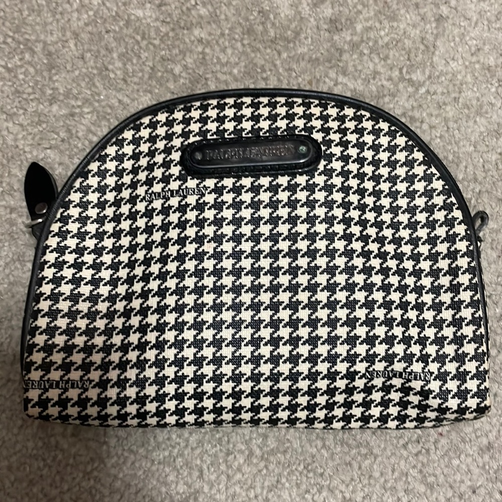 Ralph, Lauren, Black and ivory cosmetic bag with loops lightly used